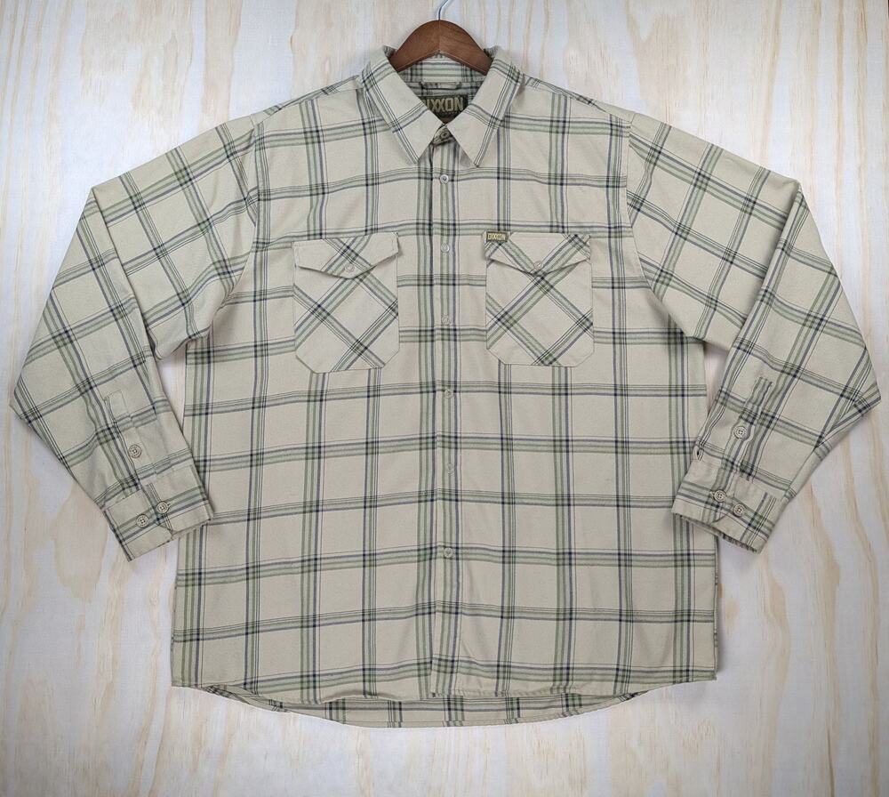 Dixxon Men's 2X Covert Flannel Shirt Khaki Green Plaid Long Sleeve Button